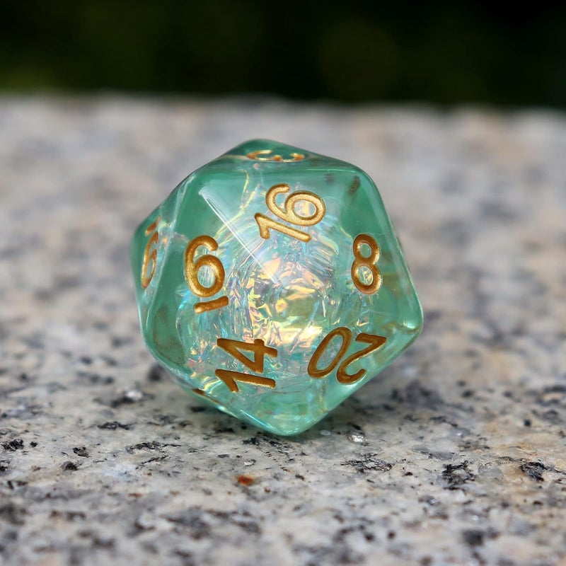 Haxtec Light Green DND Dice Set 7PCS Filled Resin Polyhedral D&D Dice W/Iridescent Mylar Inclusion for Roleplaying Games Compatible with Dungeons and Dragons Gift - Image 5
